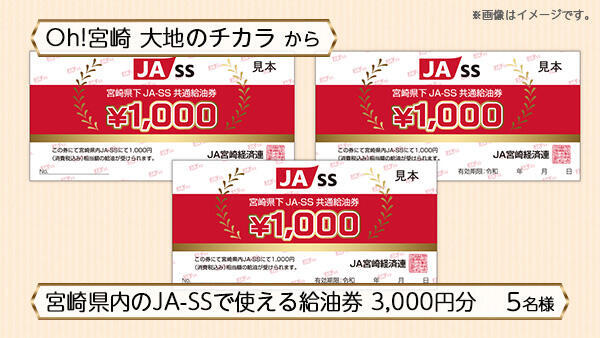 宮崎県内のJA-SSで使える給油券 3,000円分