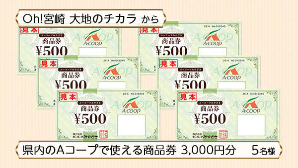 県内のAコープで使える商品券 3,000円分