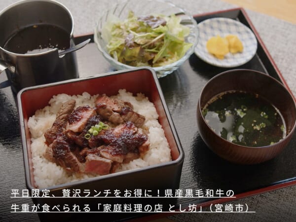 平日限定、贅沢ランチをお得に！県産黒毛和牛の牛重が食べられる「家庭料理の店 とし坊」（宮崎市）