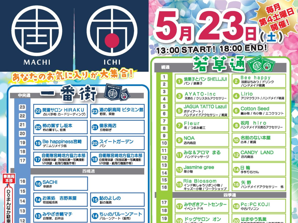 【2026宮崎イベント】2026年5月23日(土)一番街周辺にて「街市」開催！(宮崎市)