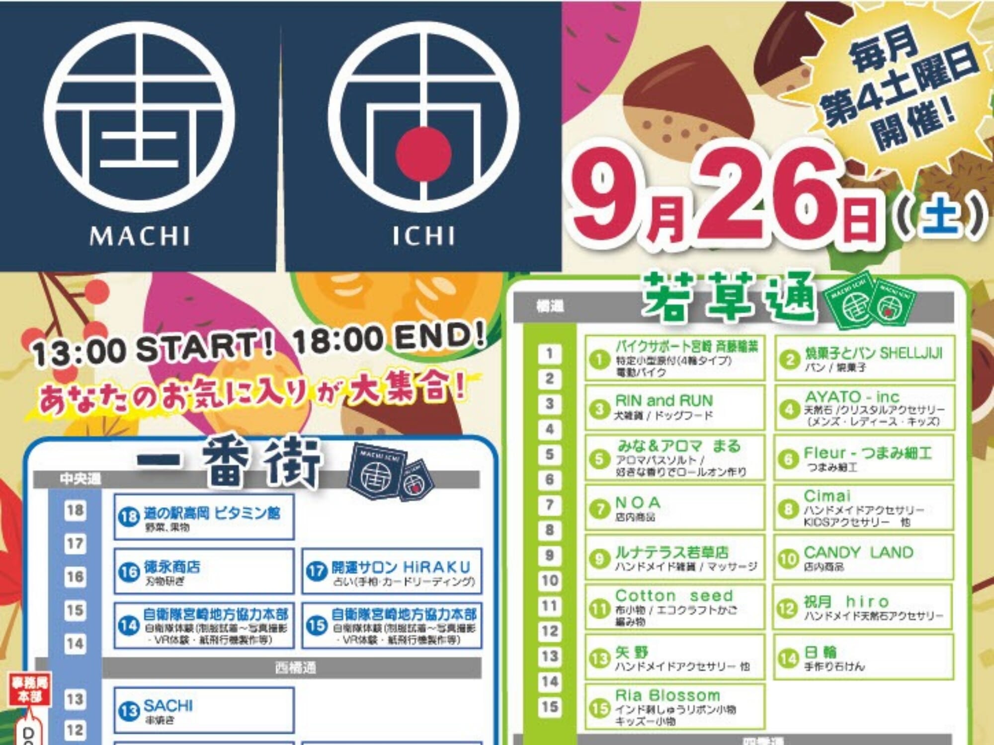 【2026 宮崎イベント】9月26日(土)一番街・若草通にて「街市」開催！(宮崎市)