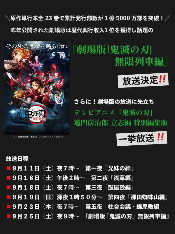 鬼滅の刃 一挙放送 おすすめ番組 Umkテレビ宮崎