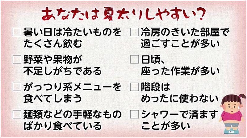 05 あなたは夏太りしやすい？のチェック項目