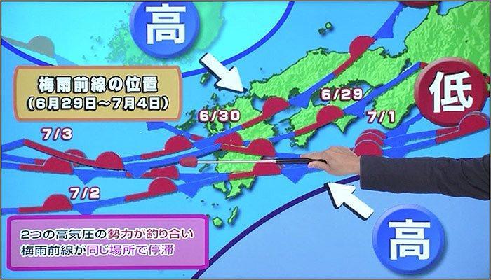 06 大雨時の梅雨前線と高気圧の様子