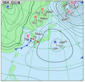 2/22 15時 実況天気図　気象庁ＨＰより